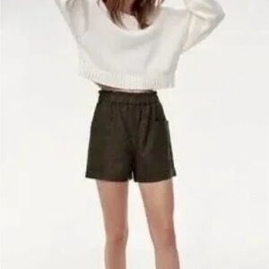 Aritzia High-Waist Olive Shorts with Elastic Waist